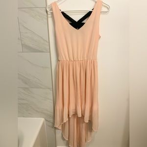 Light Peach Dress with Black Accent Crisscross Back and Black Ties | Size XS